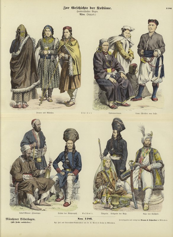 Tibetské a kašmírské kostýmy, 19. století od German School