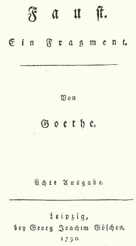 Titulní strana z prvního vydání Fausta, od Johanna Wolfganga Von Goethe (rytina) od German School