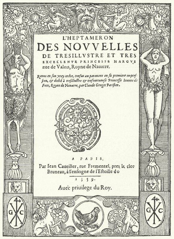 Titulní strana z prvního vydání Heptameron od Marguerite Navarrské (rytina) od German School