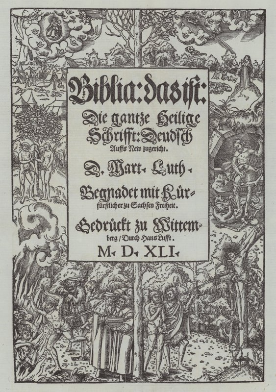 Titulní strana vydání Bible Martina Lutherse z roku 1541 od German School