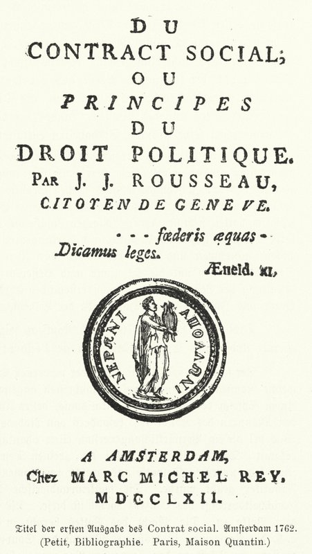 Titulní strana prvního vydání Společenské smlouvy od Jean-Jacquese Rousseaua od German School