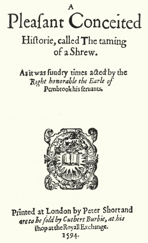 Titulní strana prvního vydání Shakespearovy komedie Zkrocení zlé ženy (rytina) od German School