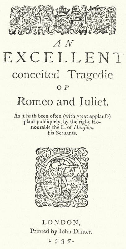 Titulní strana prvního kvartového vydání Shakespearova Romea a Julie (rytina) od German School