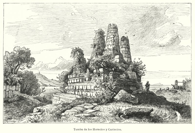 Hrob Horatii a Curiatii, bojovníci starověké římské legendy (litho) od German School