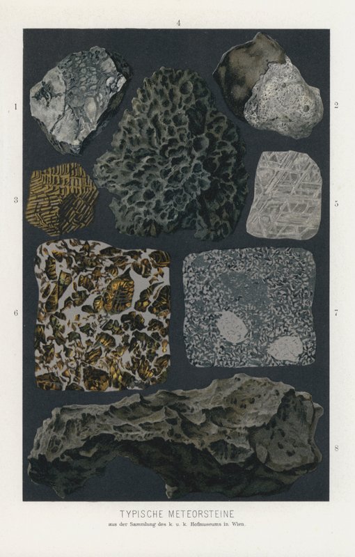 Druhy meteoritů (barevné lito) od German School