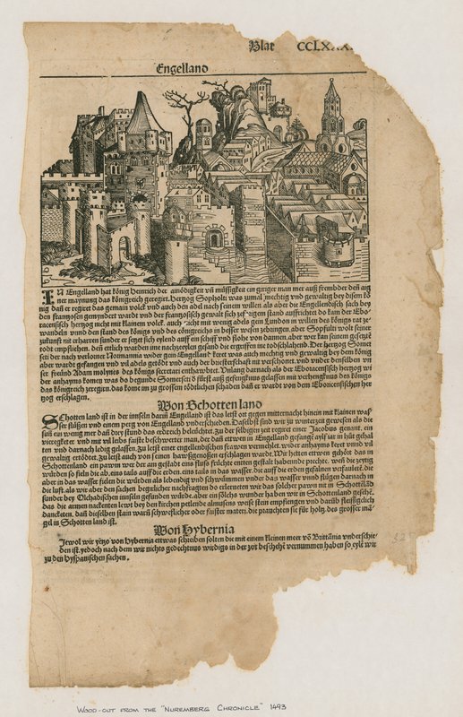 Pohled na Londýn, 1493. Z norimberské kroniky od German School
