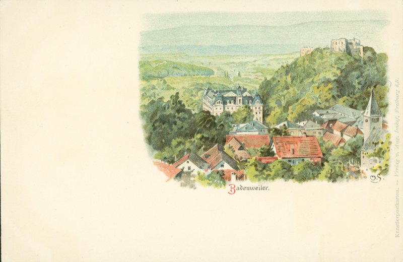 Pohled na město Badenweiler, Německo (chromolitho) od German School