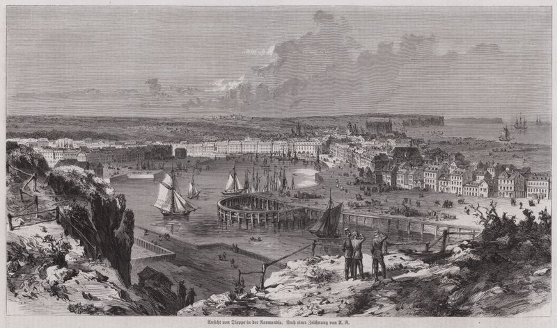 Pohled na přístav Dieppe, Normandie, Francie (rytina) od German School