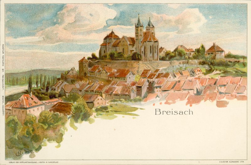 Pohled na město Breisach, Německo (chromolitho) od German School