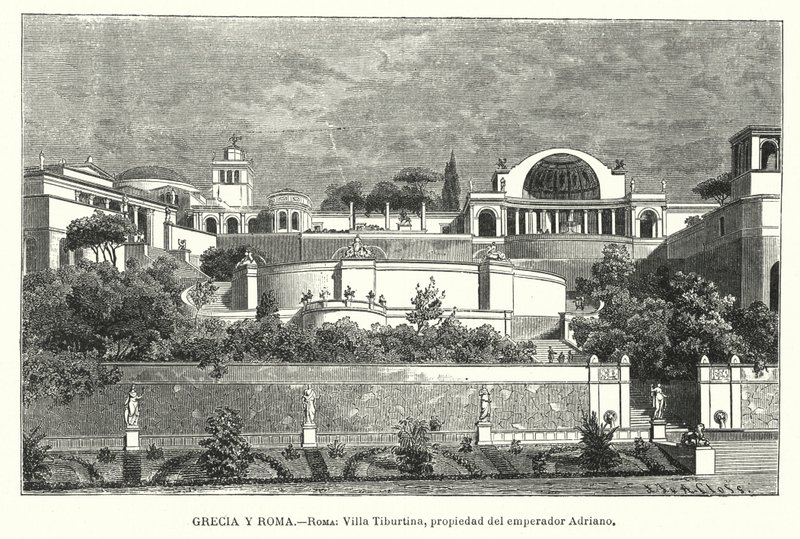 Vila římského císaře Hadriána, Tivoli, Itálie (litho) od German School