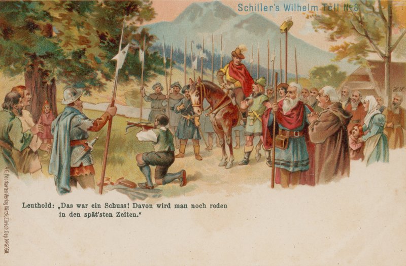 William Tell střílí jablko z hlavy svého syna od German School