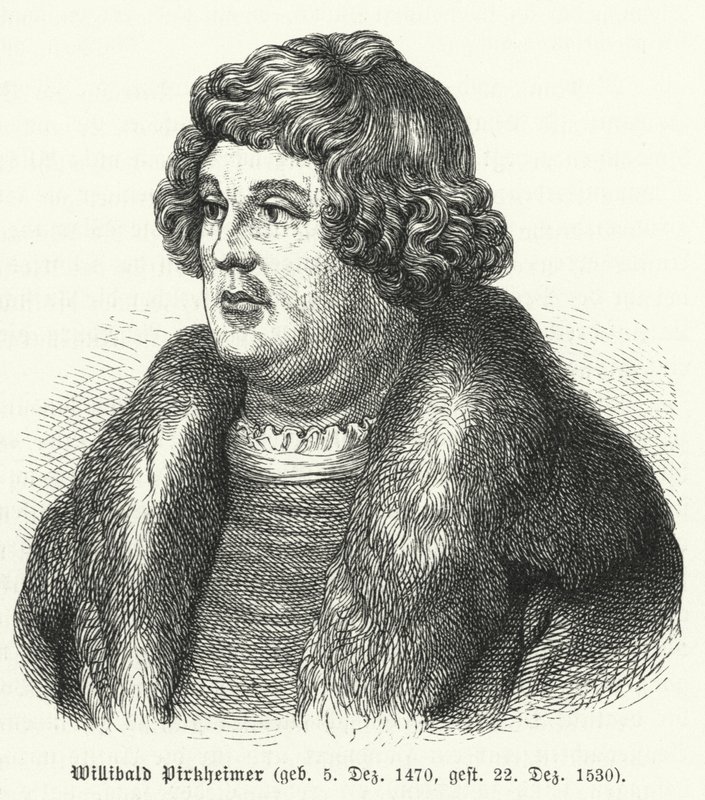 Willibald Pirckheimer, německý renesanční právník, autor a humanista a přítel Albrechta Durera (rytina) od German School