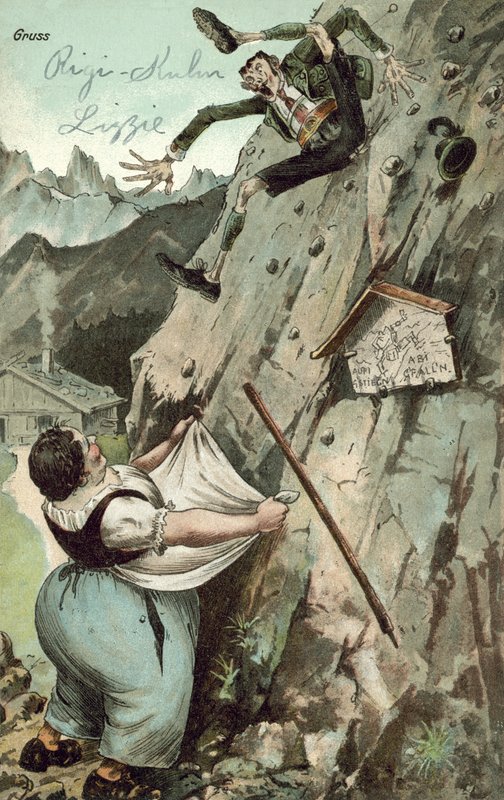 Žena chytá muže padajícího z hory (barva litho) od German School