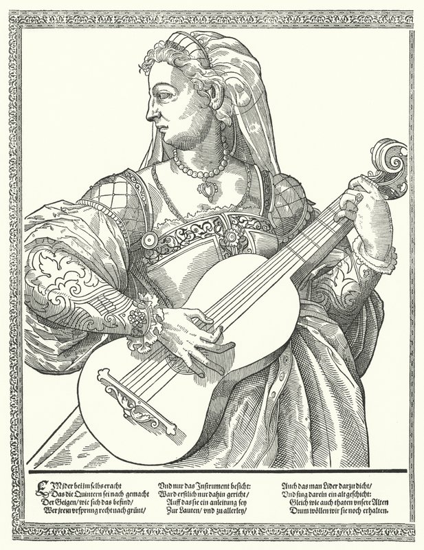 Žena hrající na kytaru (rytina) od German School