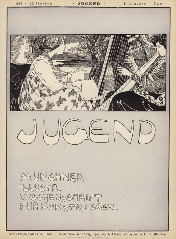 Žena hrající na harfu (litho) od German School