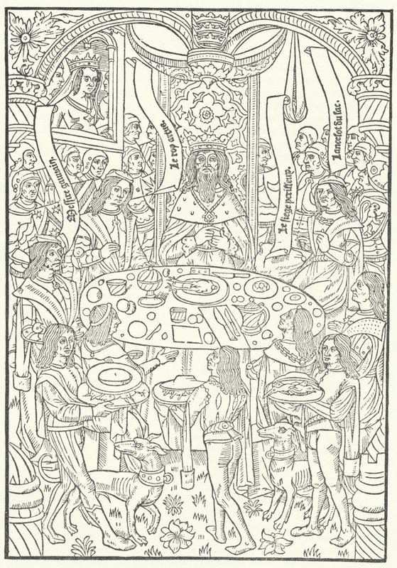 Dřevoryt z prvního vydání Lancelot du Lac, vytištěný v Rouen od Jean le Bourgeois v roce 1488 (rytina) od German School