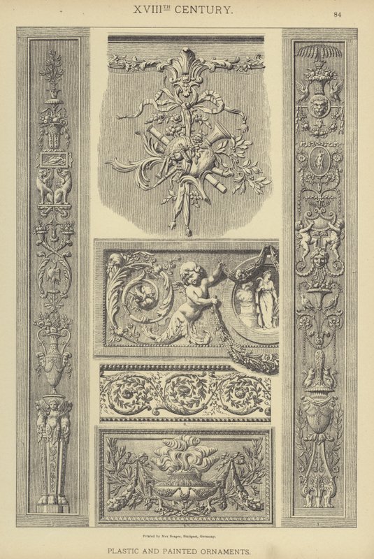 XVIII. století, plastické a malované ozdoby (barevné lito) od German School