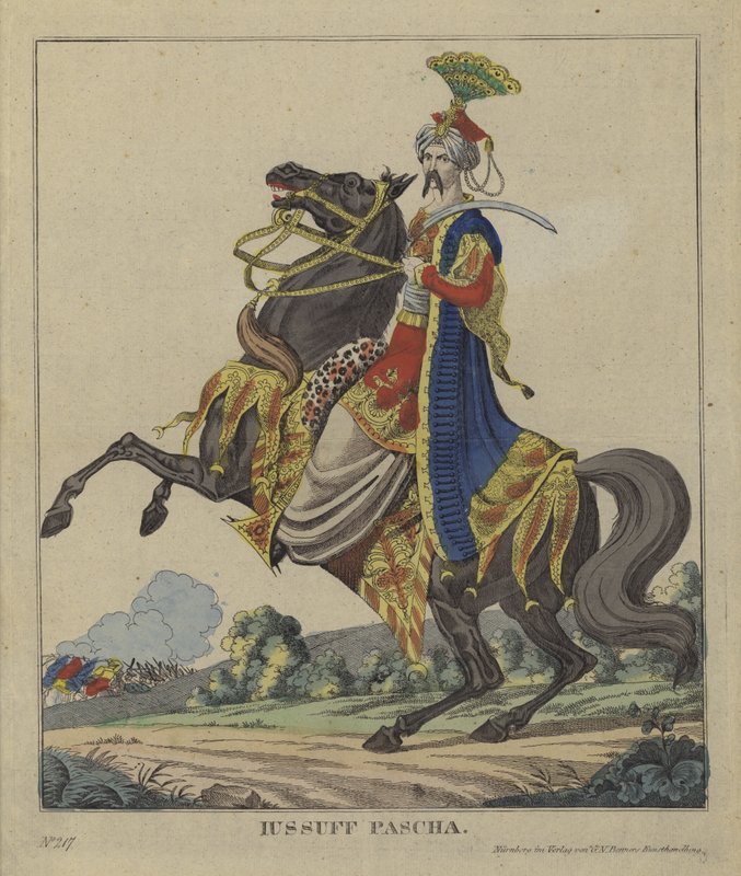 Yusuf Pasha, osmanský generál (barevná rytina) od German School