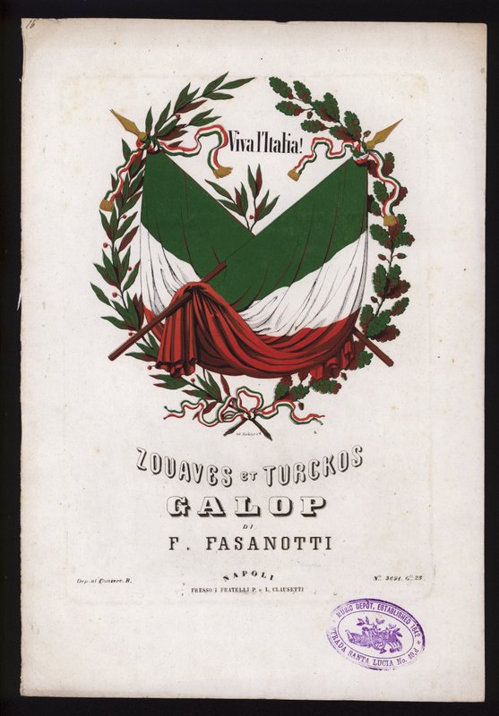 Zouaves et Turckos, cval od F Fasanottiho, přebal noty (barevné lito) od German School