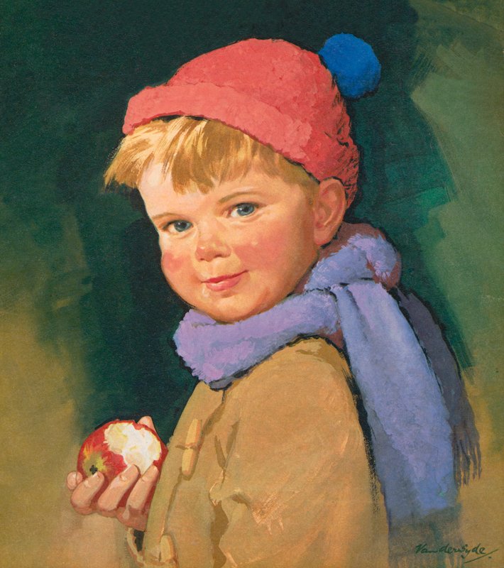 Chlapec jí jablko (barevná litografie) od Gerritt Vandersyde