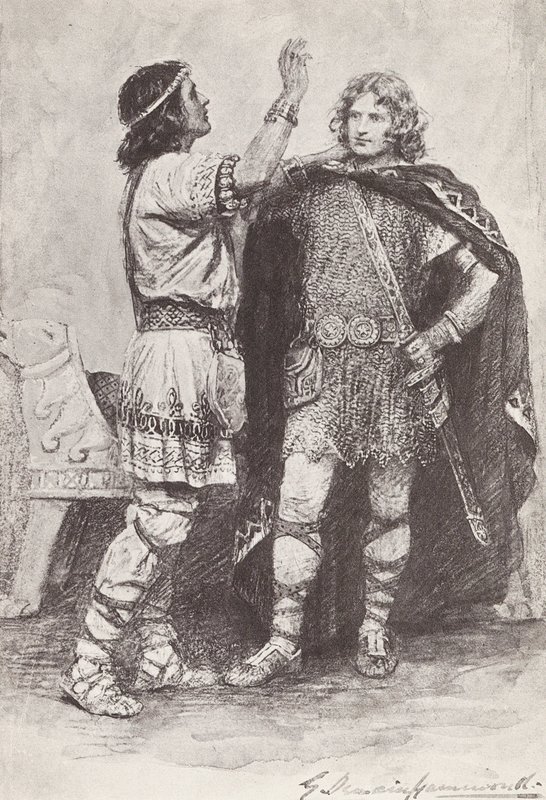 Ilustrace k knize The Story of Hereward, The Champion of England (litografie) od Gertrude E. Demain (after) Hammond