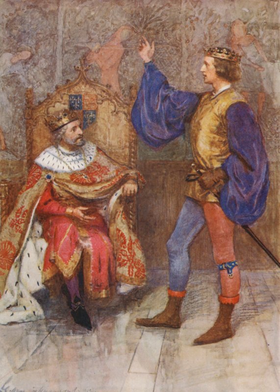 Shakespeare, Král Jindřich IV, část I (barevná litografie) od Gertrude E. Demain (after) Hammond
