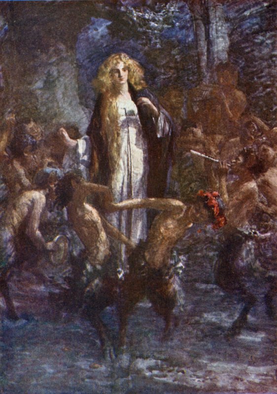 "Satyrové tančili kolem ní v radosti" (barva litho) od Gertrude E. Demain (after) Hammond