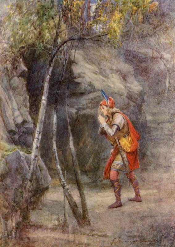 Hra Williama Shakespeara: Cymbelín (barevná litografie) od Gertrude E. Demain (after) Hammond