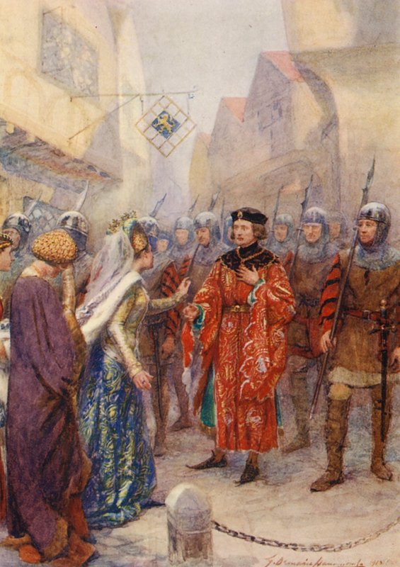 Hra Williama Shakespeara: (barevná litografie) od Gertrude E. Demain (after) Hammond