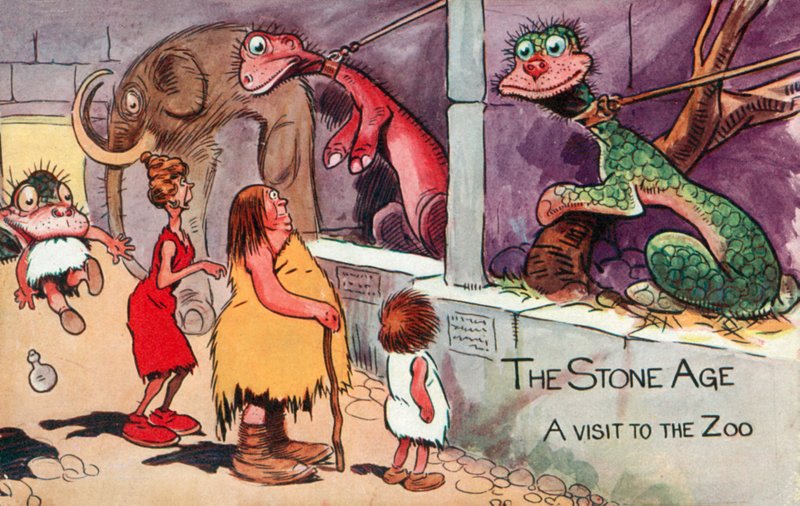 Doba kamenná: návštěva zoo (barevná litografie) od Gilbert Morris Payne