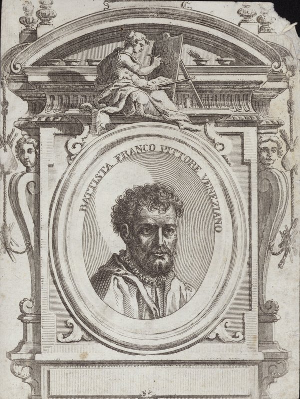 Battista Franco Veneziano, narozený jako Giovanni Battista Franco, italský umělec. Rytina Giorgio Vasari od Giorgio Vasari