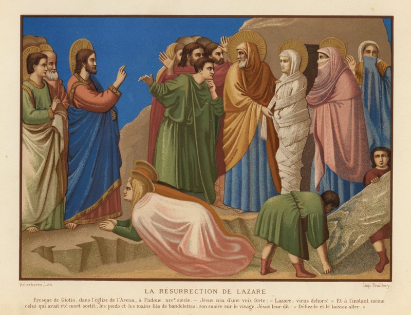 Vzkříšení Lazara (chromolitho) od Giotto di Bondone (after)
