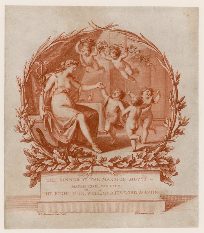 Pozvánka na večeři v Mansion House, Londýn, dne 28. března 1796 (rytina) od Giovanni Battista Cipriani