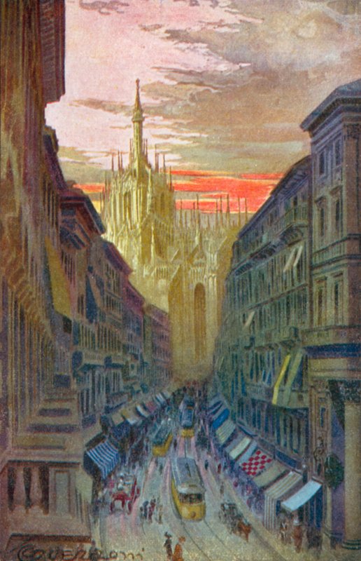 Milán / Milan: Corso Vittorio Emanuele II (barevná litografie) od Giovanni Guerzoni
