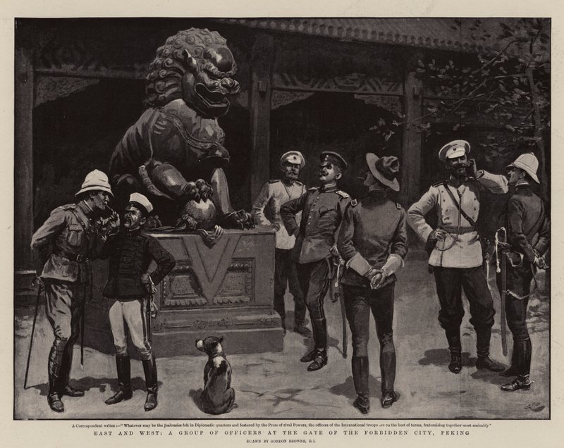 Východ a Západ, Skupina důstojníků u brány Zakázaného města, Peking od Gordon Frederick Browne