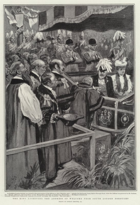 Král obdrží uvítací adresu ze čtvrtí jižního Londýna od Gordon Frederick Browne