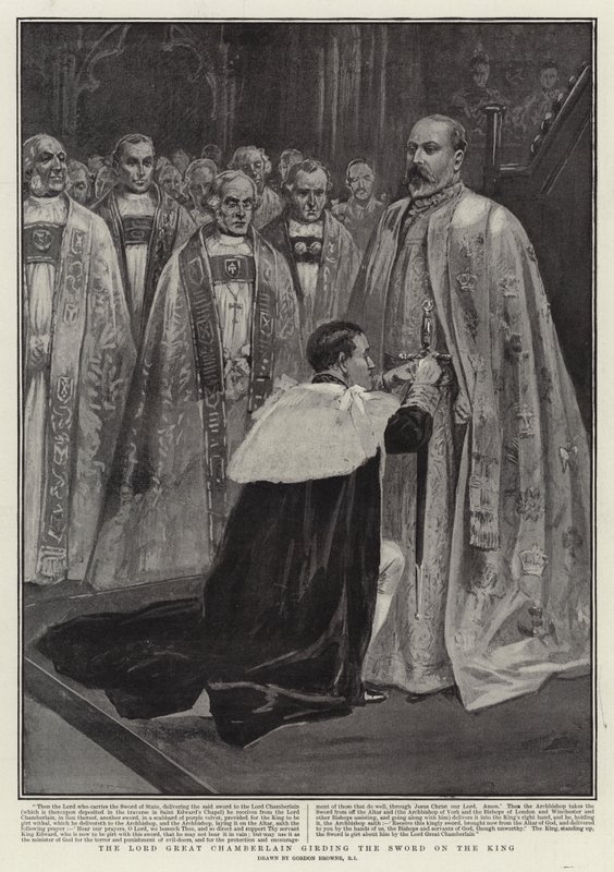 Lord velký komoří pásající meč na králi od Gordon Frederick Browne