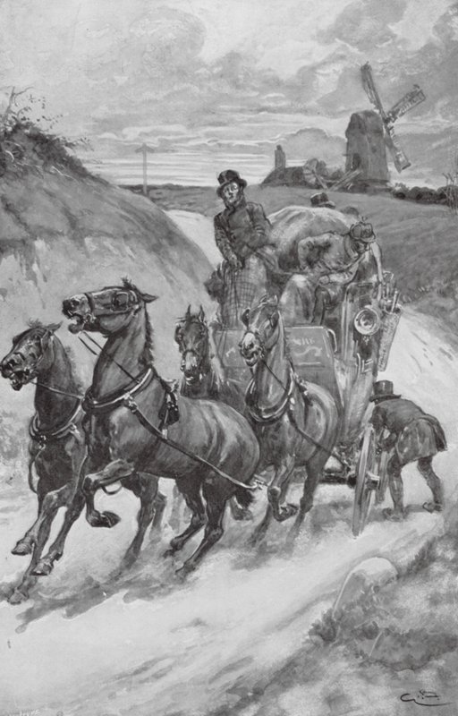 Divadelní trenér v dávných dobách (litografie) od Gordon Frederick (after) Browne