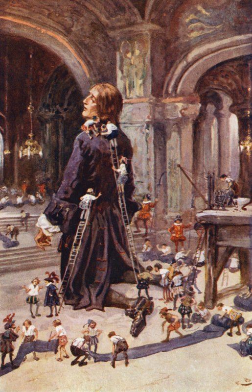 Ilustrace ke knize Gulliverovy cesty Jonathana Swifta (barevná litografie) od Gordon Frederick (after) Browne