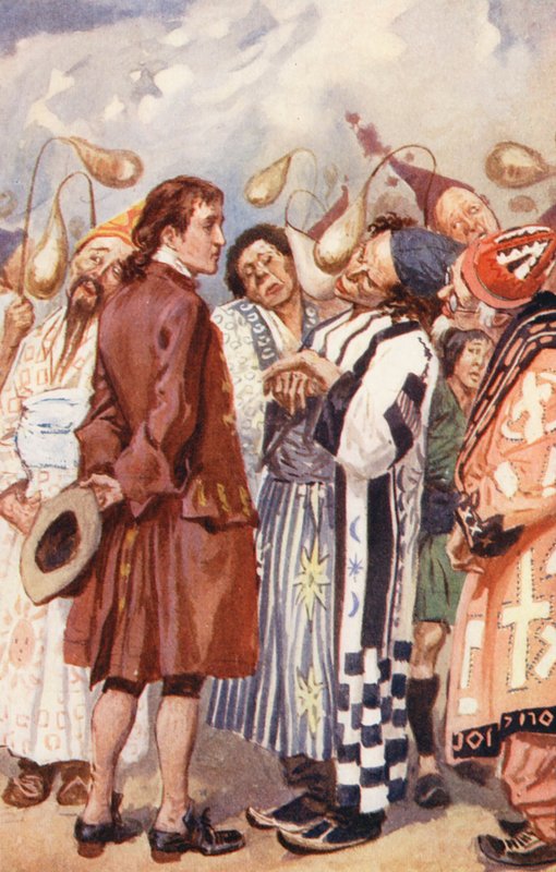 Ilustrace ke knize Gulliverovy cesty Jonathana Swifta (barevná litografie) od Gordon Frederick (after) Browne