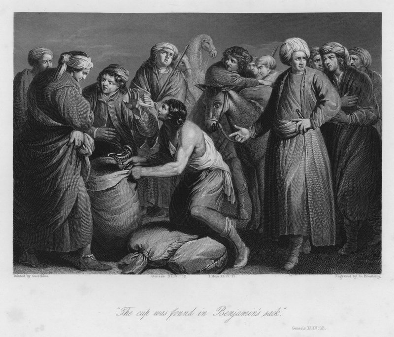 Pohár nalezený v Benjaminově pytli, Genesis XLIV od Guercino