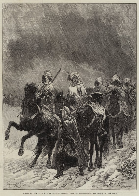 Scény pozdní války ve Francii, Ústup z Le Mans, Ghoums a Spahis in the Snow od Guillaume Regamey