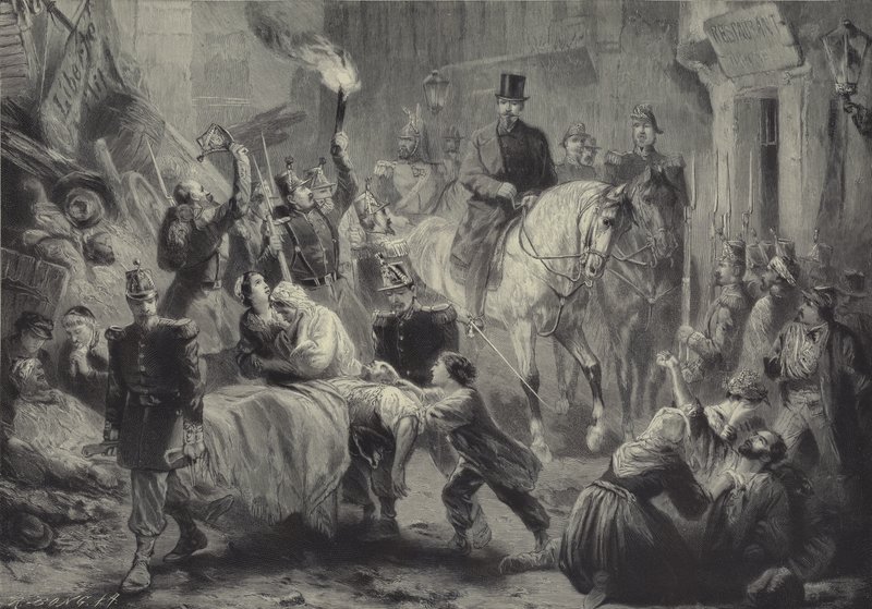Louis Napoleon navštívil pařížské barikády na koni v noci 3. prosince 1851 od Gustav Bartsch