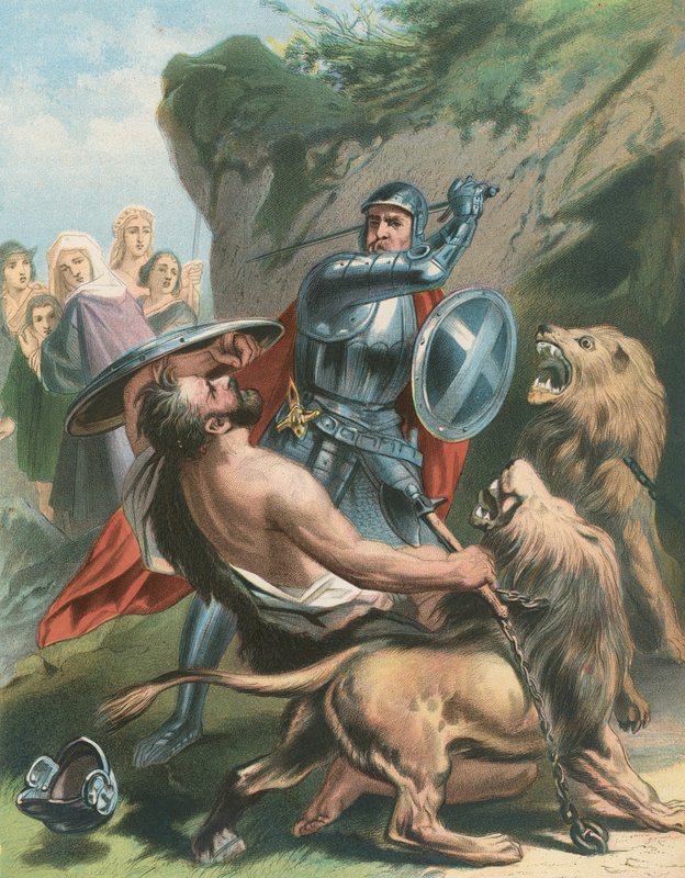 Bitva Velkého srdce s Giant Grim a lvy od Gustav Bartsch