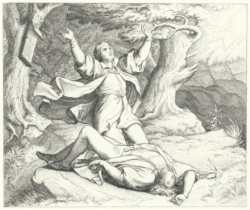 Alexis, přítel Martina Luthera, poté, co ho během jejich cest zasáhl blesk, 1505 od Gustav Ferdinand Leopold Konig