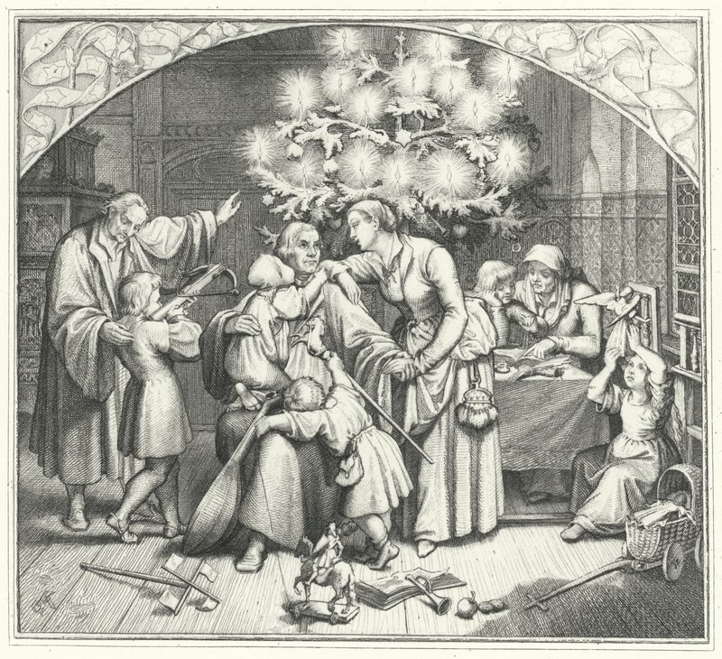Martin Luther a jeho rodina si užívají sváteční období (rytina) od Gustav Ferdinand Leopold Konig