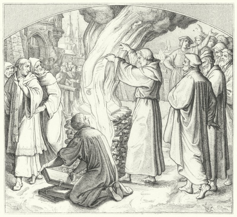 Martin Luther pálil papežskou bulu ve Wittenbergu, 1520 od Gustav Ferdinand Leopold Konig