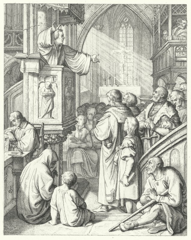 Martin Luther pronáší kázání (rytina) od Gustav Ferdinand Leopold Konig