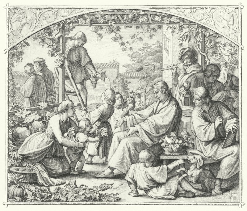 Martin Luther s rodinou a některými ze svých současníků si užívají léto (rytina) od Gustav Ferdinand Leopold Konig