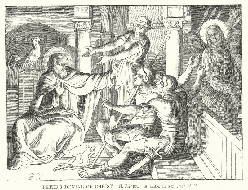 Petrovo zapření Krista, sv. Lukáš, ch xxii, ver 55, 56 (rytina) od Gustav Jager